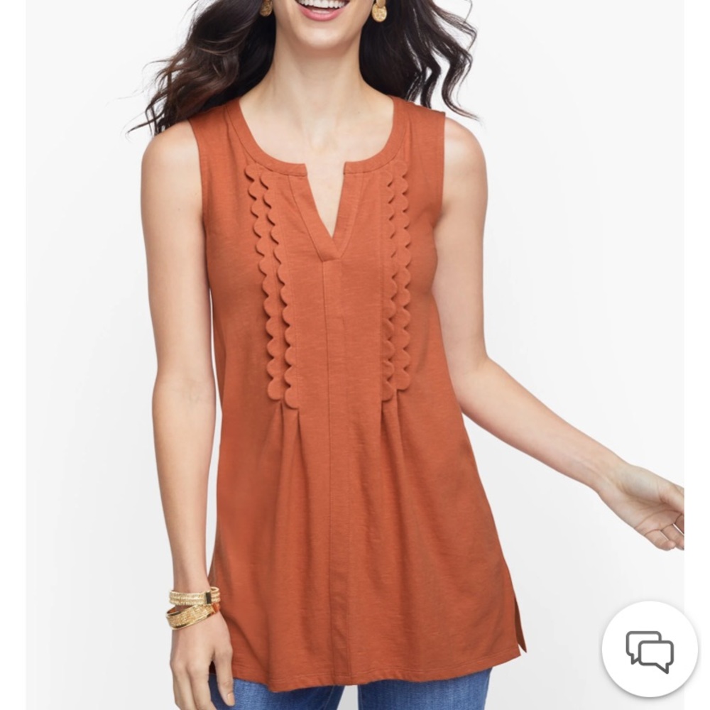 Talbots Scallop Trim Split Neck Copper Clay Women’s Size L Sleeveless Tunic Top